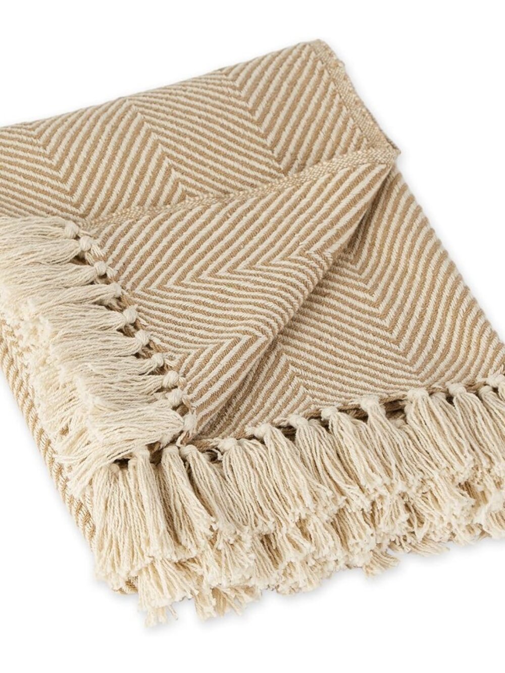Rustic Farmhouse Cotton Chevron Blanket Throw with Fringe for Chair, Couch, Picn